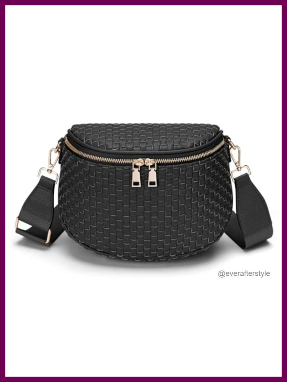 Woven Vegan Leather Checkered Crossbody Bum Bag Zipper Adjustable